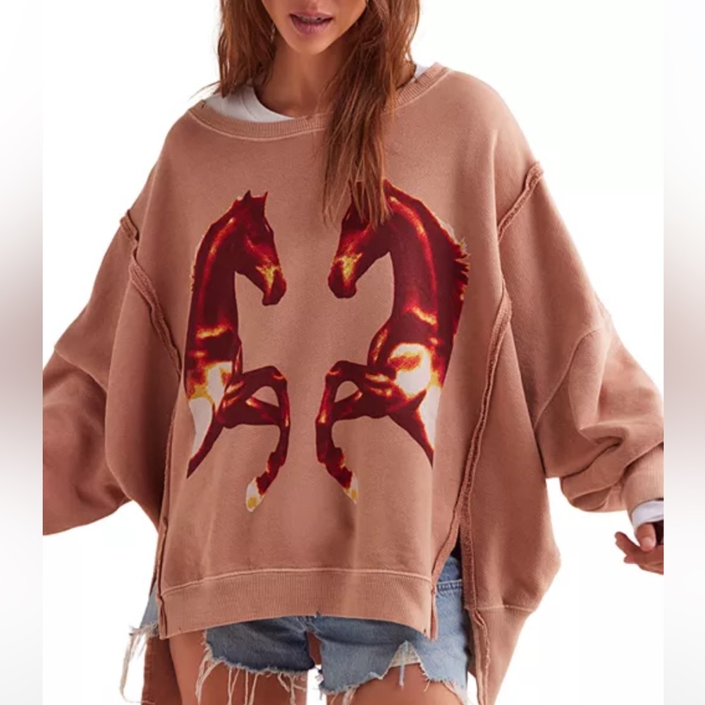 Free People Mirrored Horses Graphic Camden Sweatshirt